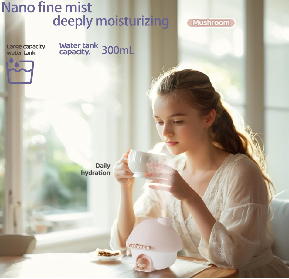 Cartoon Air Humidifier 300ml Mini Essential Oil Aroma Diffusers Colorful Lighting Cute Mushroom House Home Ultrasonic Humidifier