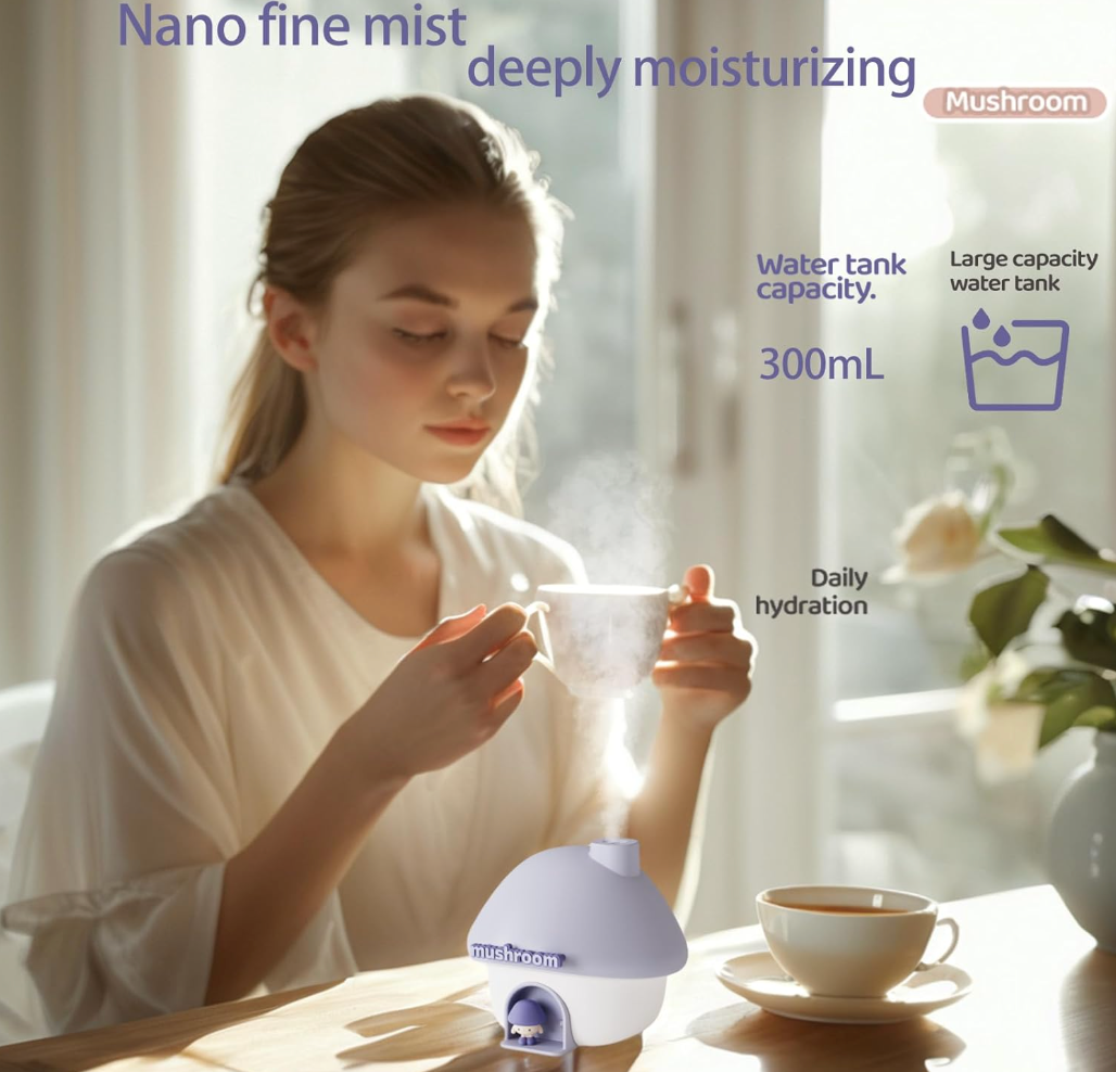Cartoon Air Humidifier 300ml Mini Essential Oil Aroma Diffusers Colorful Lighting Cute Mushroom House Home Ultrasonic Humidifier