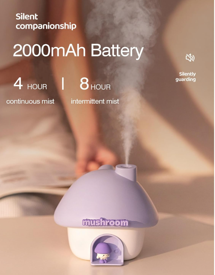 Cartoon Air Humidifier 300ml Mini Essential Oil Aroma Diffusers Colorful Lighting Cute Mushroom House Home Ultrasonic Humidifier