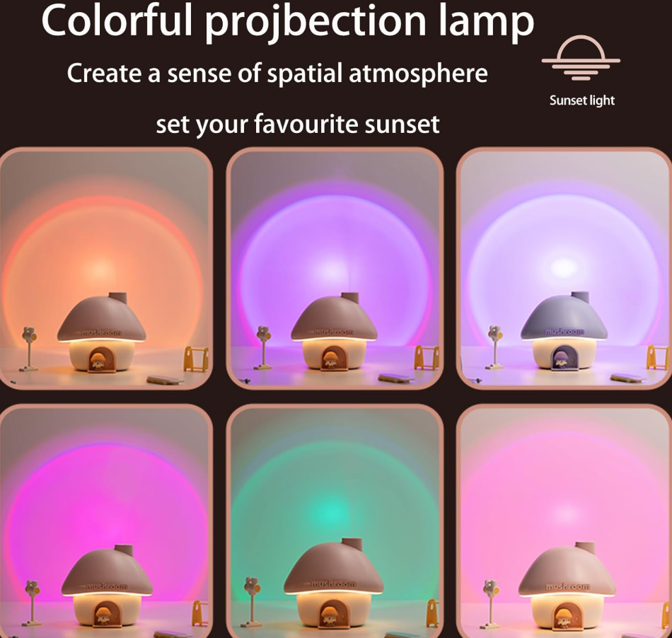 Cartoon Air Humidifier 300ml Mini Essential Oil Aroma Diffusers Colorful Lighting Cute Mushroom House Home Ultrasonic Humidifier