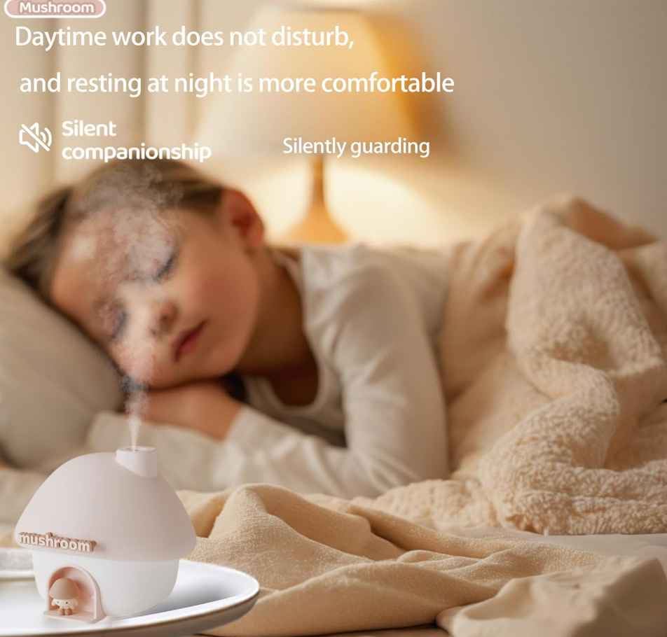 Cartoon Air Humidifier 300ml Mini Essential Oil Aroma Diffusers Colorful Lighting Cute Mushroom House Home Ultrasonic Humidifier