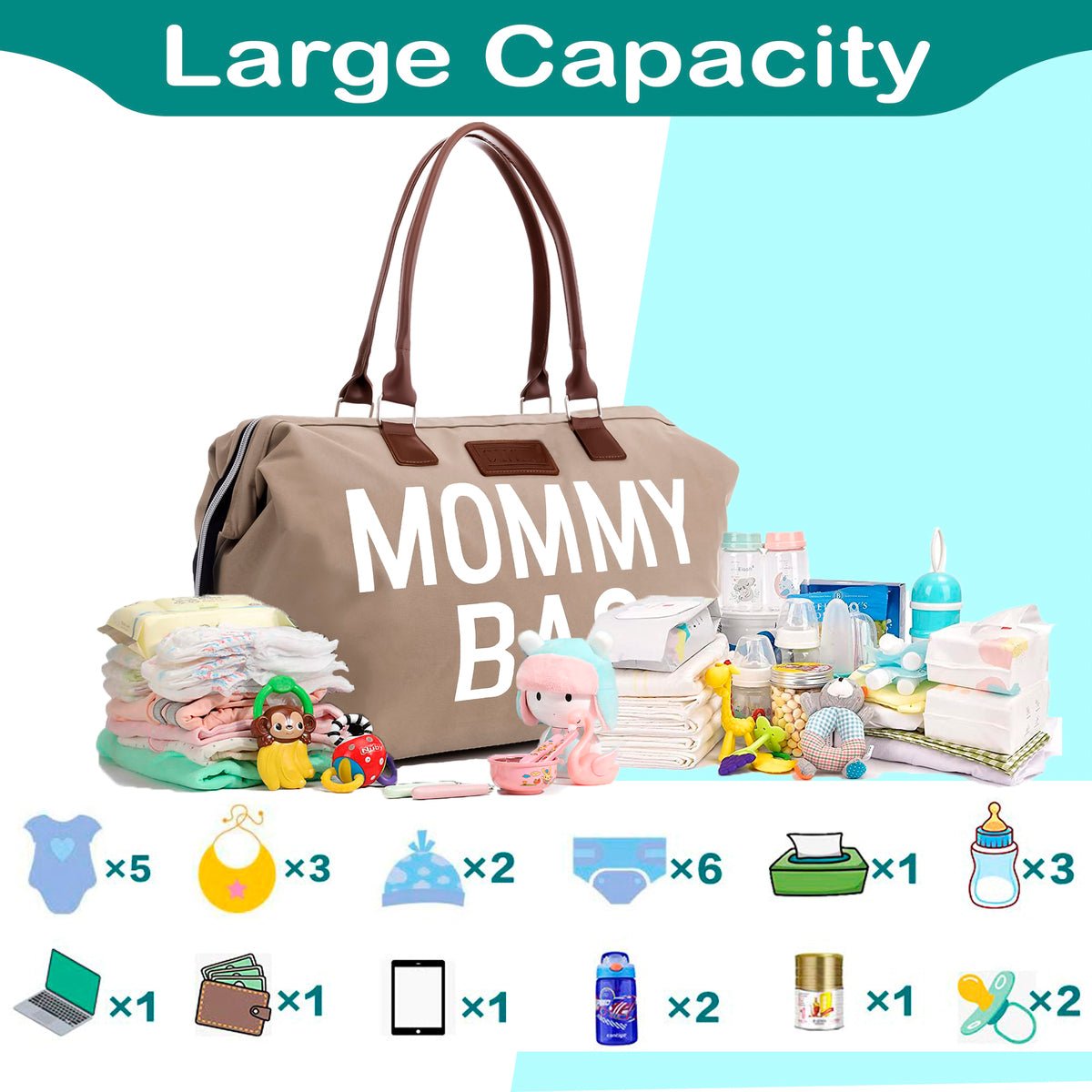Beige Baby Diaper Bag Mommy Bags for Hospital & Functional Large Baby  Diaper Travel Bag for Baby Care