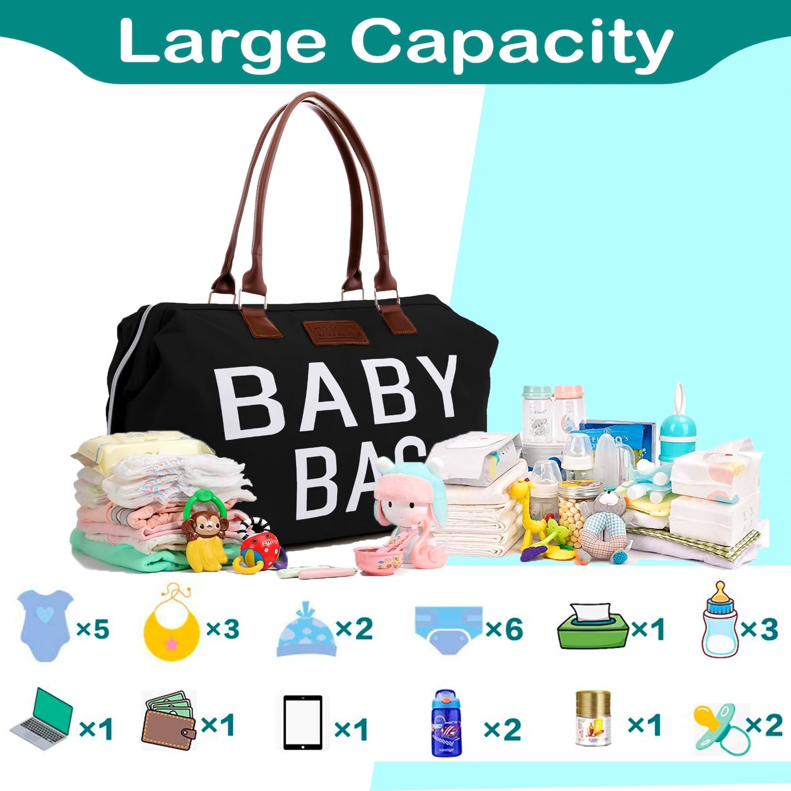 CHQEL Black Baby Diaper Bag SET Mommy Bags for Hospital
