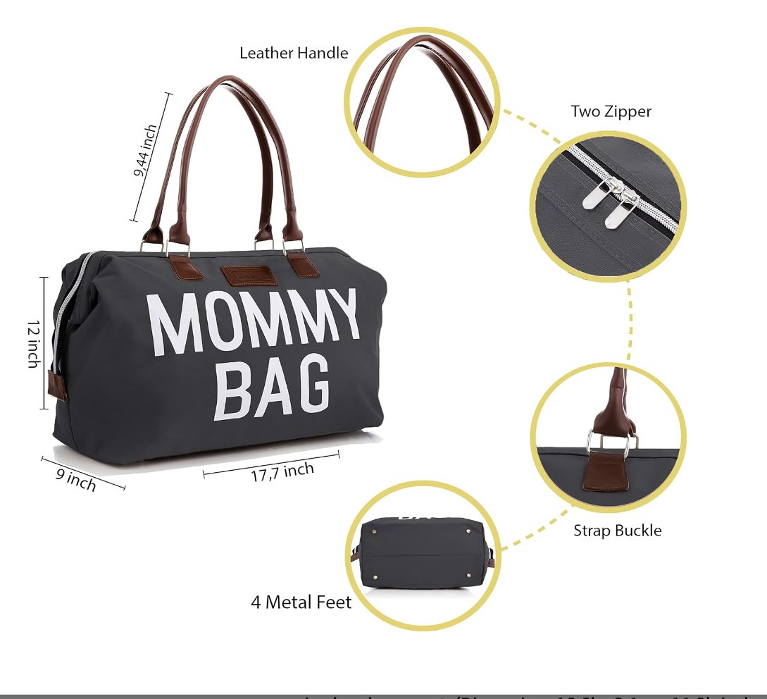 Gray Baby Diaper Bag Mommy Bags for Hospital & Functional Large Baby D –  CHQEL
